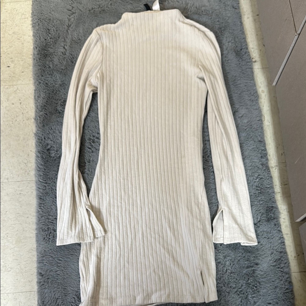 Divided Cream Ribbed Mock Neck Bodycon Dress